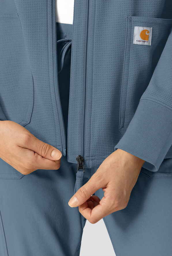 Carhartt Force Rugged Flex Women's 4-Pocket Zip Waffle Hoodie Scrub Jacket - Rolling Thunder - 3