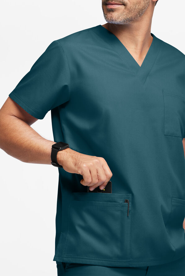 Butter-Soft Originals Men's 6-Pocket V-Neck Scrub Top - Caribbean Blue - 4
