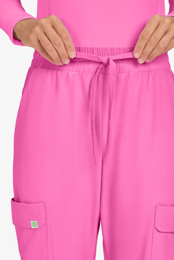 Planet koi Terra Women's 6-Pocket STRETCH Drawstring Waist Cargo Jogger Scrub Pants - Strawberry Moon - 2