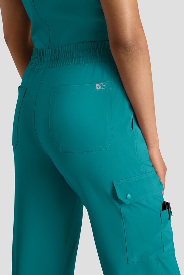 Easy STRETCH Ayo Women's 10-Pocket Cargo Scrub Pants - Petite - Teal - 5