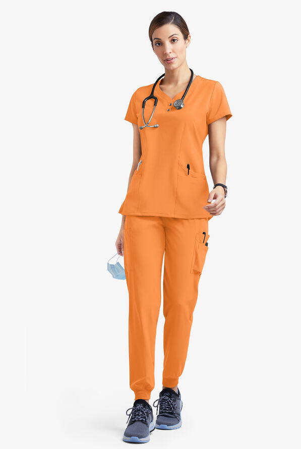 Easy STRETCH Demi Women's 4-Pocket Henley Scrub Top - Apricot Crush - 2