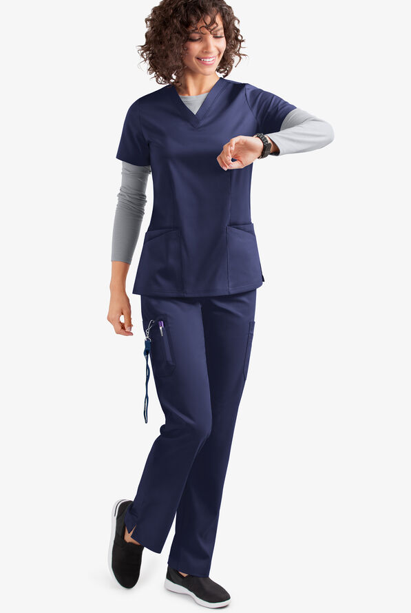 Pantalón médico UA Flex2 STRETCH estilo cargo con 7 bolsillos y frente plano para mujer - Navy - 2