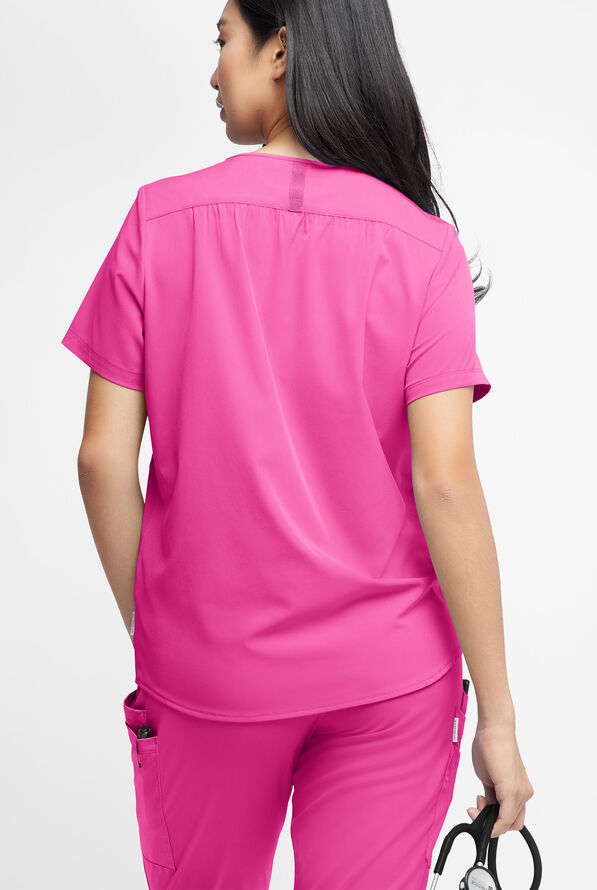 WhisperLite Alba Women's 3-Pocket Notched Neck Scrub Top - Glam Pink - 2