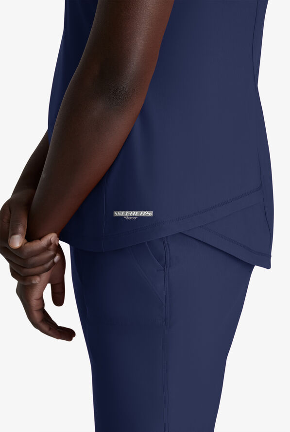 Skechers by Barco Slip-ins Flow Women's 1-Pocket STRETCH Tulip Hem Tuck In V-Neck Scrub Top - Navy - 2