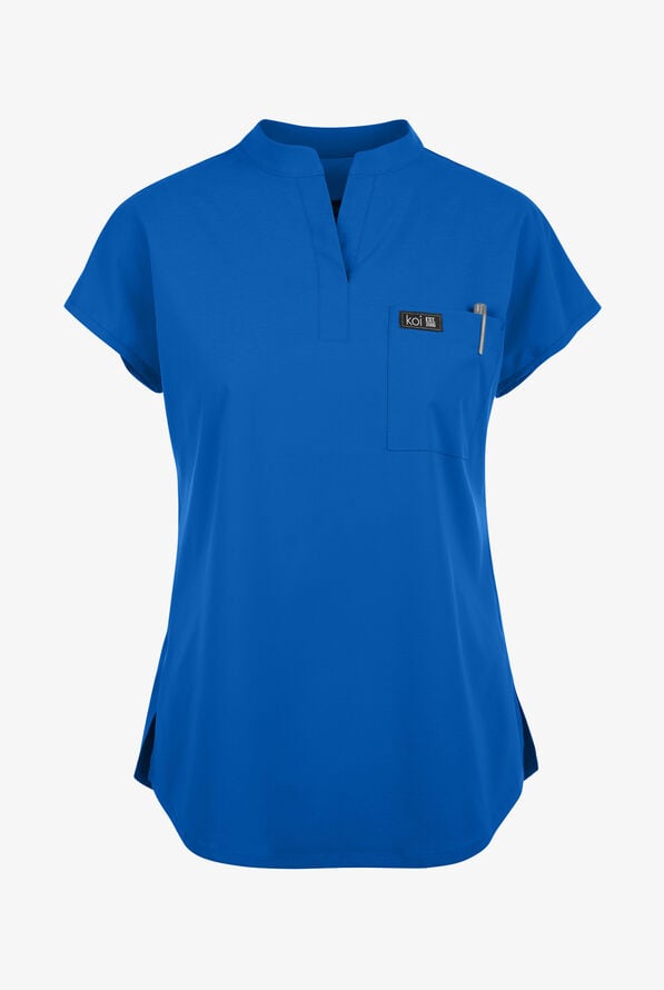 koi Basics Ari Women's 1-Pocket STRETCH Dolman Sleeve Mandarin Collar Scrub Top - Royal - 1