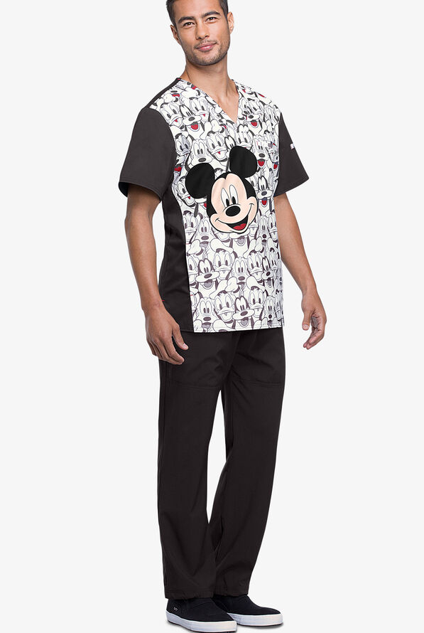Camisa m&eacute;dica estampada Cherokee Tooniforms Disney Mickey and Friends con cuello en V y 2 bolsillos para hombre - null - 3