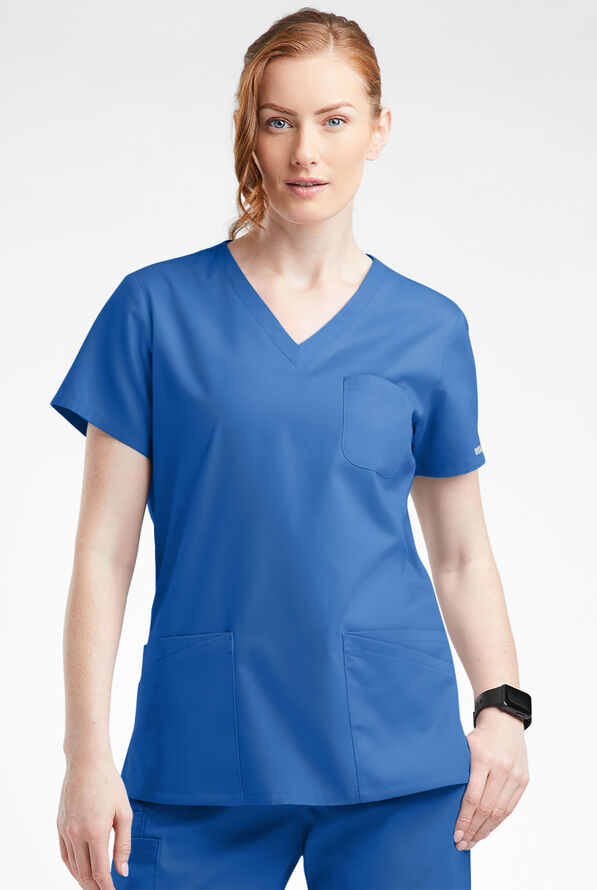 Blusa médica Butter-Soft Originals con cuello en V curvo y 7 bolsillos para mujer - Royal - 2