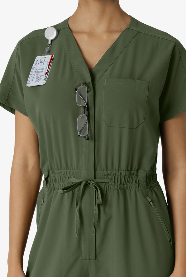 Wink Renew Women's 7-Pocket STRETCH V-Neck Cargo Jogger Jumpsuit - Olive - 4