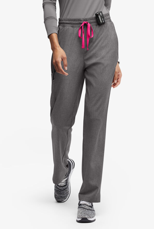 Easy STRETCH Naya Women’s Natural Waist 6-Pocket Straight Leg Scrub Pants - Petite - Graphite Heather/Flirt - 1