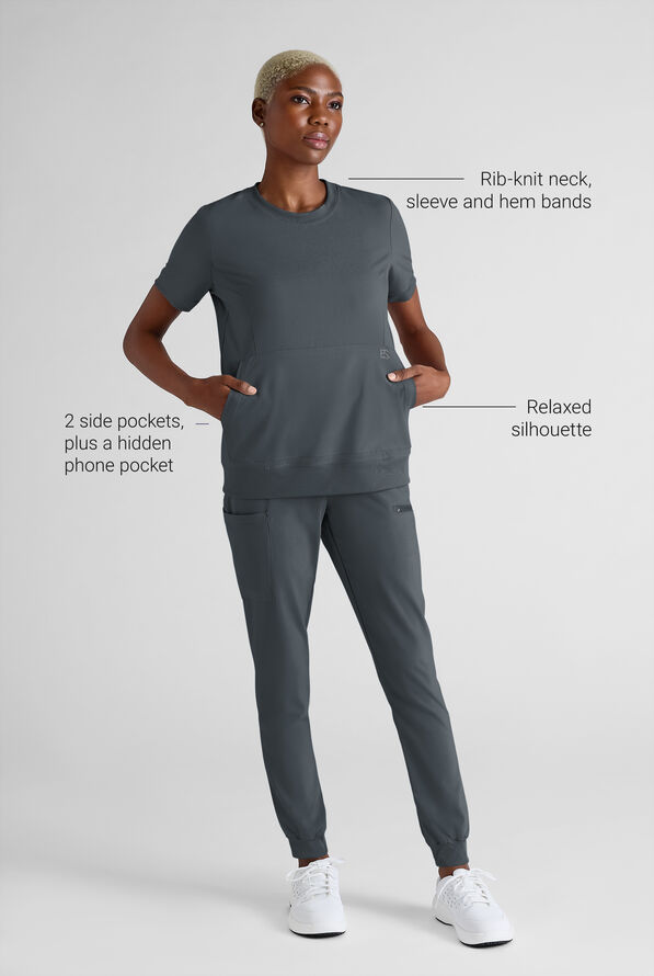 Blusa m&eacute;dica Easy STRETCH con cuello redondo y 2 bolsillos para mujer - Pewter - 3