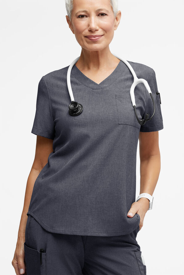 Easy STRETCH Chloe Women's 3-Pocket V-Neck Tuck-In Scrub Top - Charcoal Heather - 2