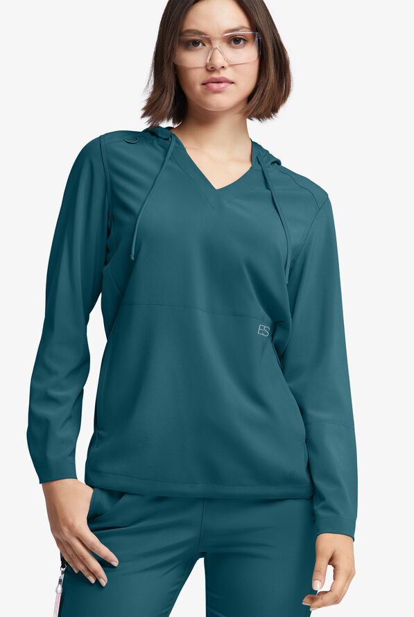 Easy STRETCH Billie Women’s 4-Pocket Pullover Scrub Hoodie - Caribbean Blue - 2