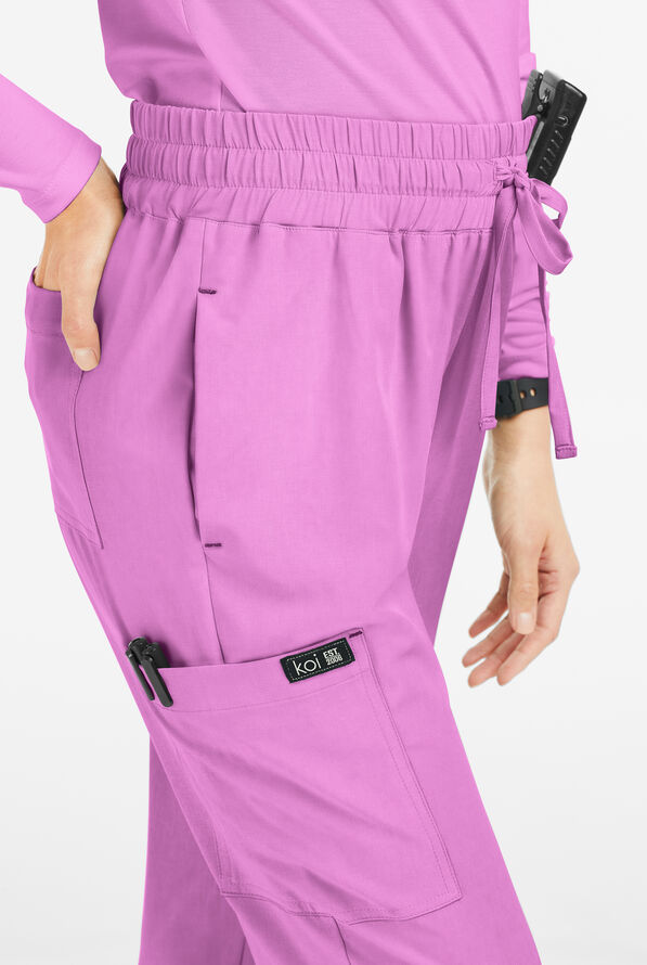 koi Basics Gemma Women's 5-Pocket STRETCH Cargo Jogger Scrub Pants - Bloom Lavender - 2