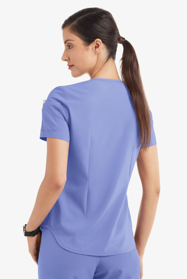 Easy STRETCH Chloe Women's 3-Pocket V-Neck Tuck-In Scrub Top - Ceil Blue - 4