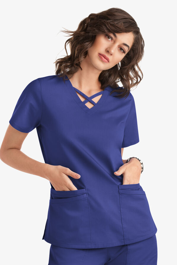 Butter-Soft STRETCH Women's 4-Pocket Crisscross Scrub Top - Galaxy - 5