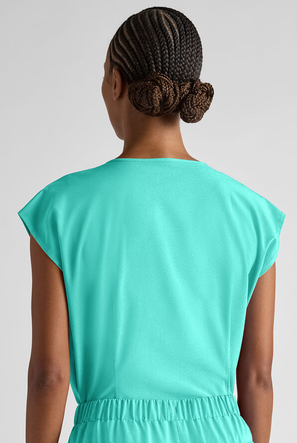 Easy STRETCH Women's Dolman Sleeve Crew Neck Scrub Top - Aqua Dust - 7