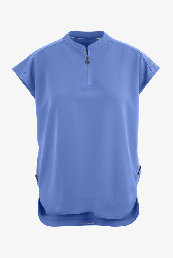 Healing Hands 360 Sandy Women's 2-Pocket STRETCH Dolman Sleeve Zip Mandarin Collar Scrub Top - Ceil Blue - 1