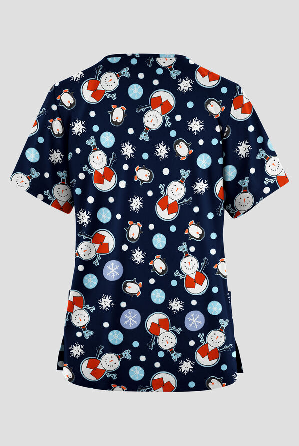Butter-Soft Originals Frosty Nights Navy Women's 2-Pocket V-Neck Print Scrub Top - null - 2