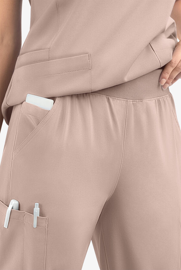 Easy STRETCH Mila Women's 7-Pocket Jogger Scrub Pants - Tall - Mocha Meringue - 4