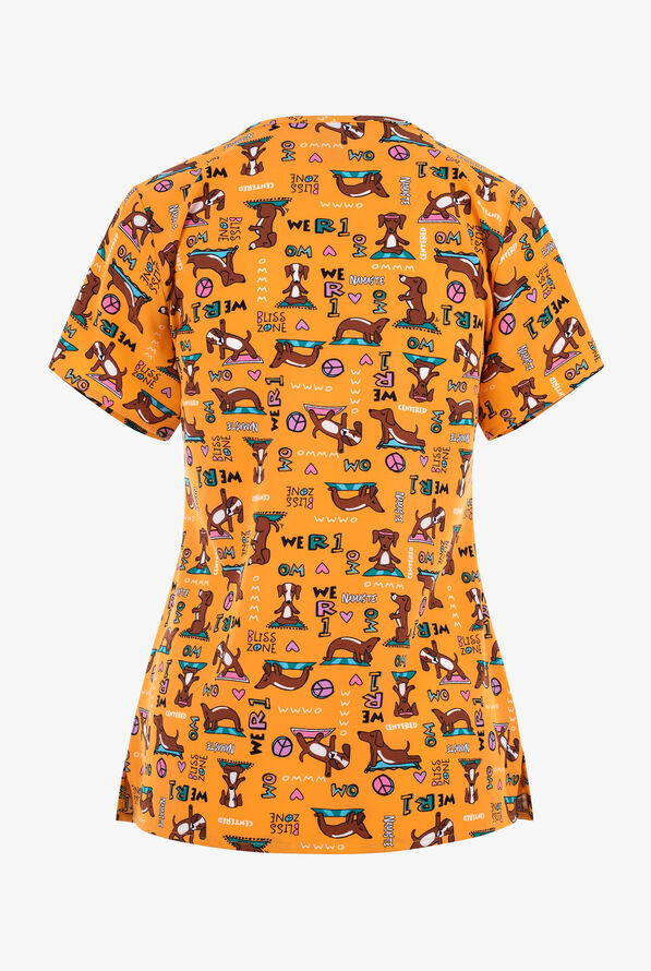 Zoe & Chloe Namaste All Day Yoga Women's 2-Pocket STRETCH V-Neck Print Scrub Top - null - 2