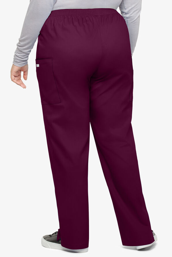 Butter-Soft STRETCH Women's 3-Pocket Plus Size Pull On Scrub Pants - Wine - 2