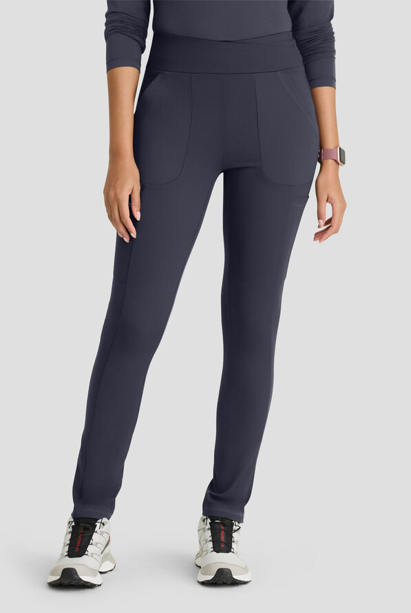 Barco One Performance Knit Momentum Women's 6-Pocket STRETCH High Rise Legging Scrub Pant - Steel Gray - 1