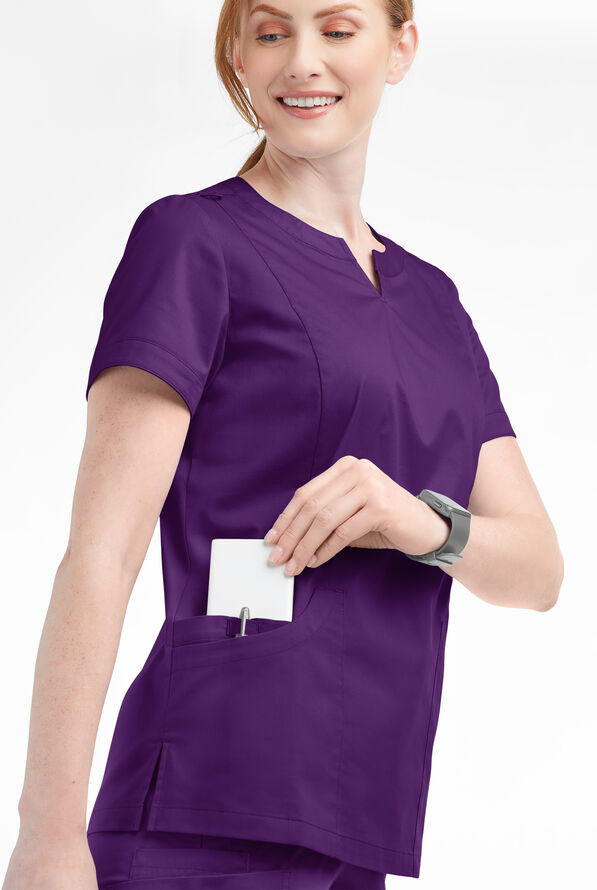 Butter-Soft STRETCH Women's 4-Pocket Notch Neck Scrub Top - Eggplant - 4