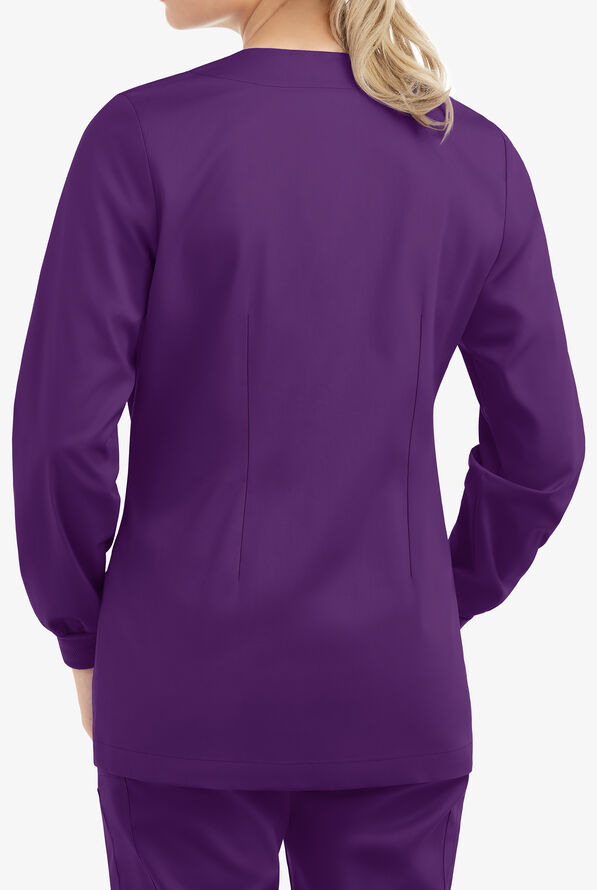 Butter-Soft STRETCH Women's 2-Pocket Long Sleeve Snap Front Scrub Jacket - Eggplant - 4