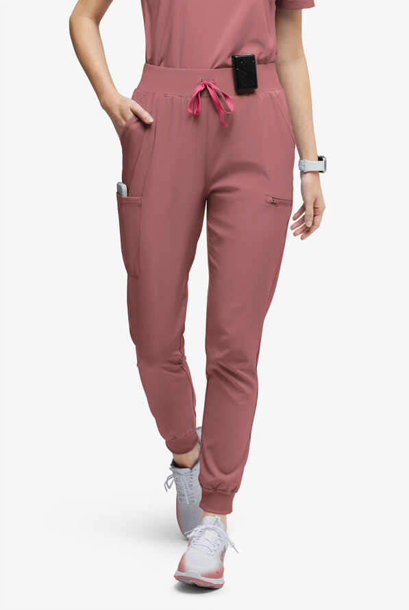 Easy STRETCH Olivia Women's 7-Pocket Slim Leg Jogger Scrub Pants - Soft Chestnut - 1
