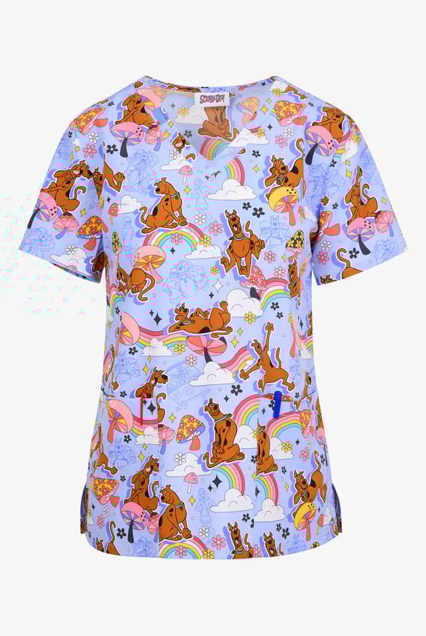 Tooniforms Scooby-Doo I Found A Clue Women's 2-Pocket STRETCH V-Neck Print Scrub Top - null - 1
