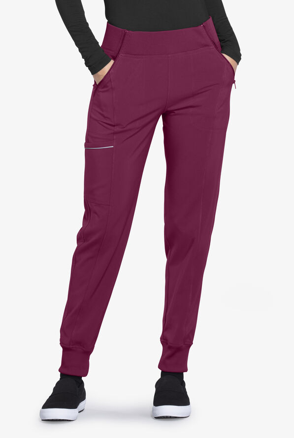 Infinity Women's 5-Pocket STRETCH Tapered Jogger Cargo Scrub Pants - Wine - 1