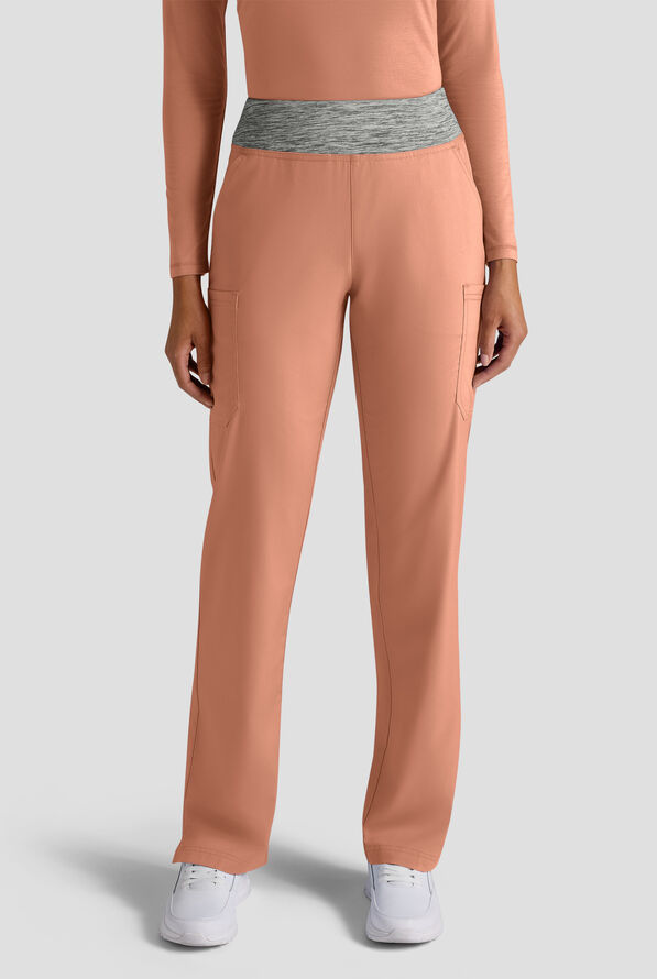 Butter-Soft STRETCH FLXTEK+ Women's 4-Pocket Knit Waistband Yoga Scrub Pants - Terracotta / Silver Melange - 1