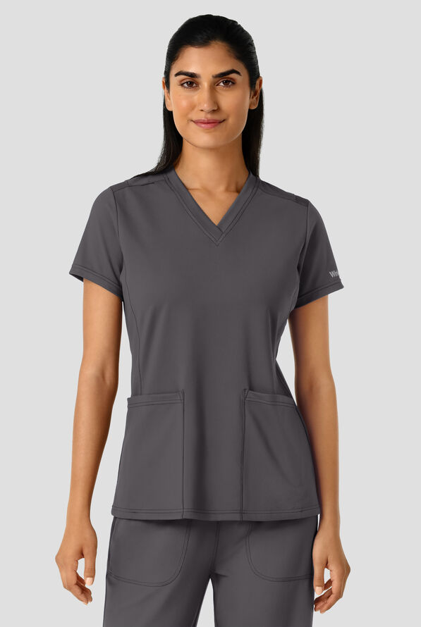 Wink Renew Knit Women's 2-Pocket STRETCH Flex N Reach Panel V-Neck Scrub Top - Pewter - 3
