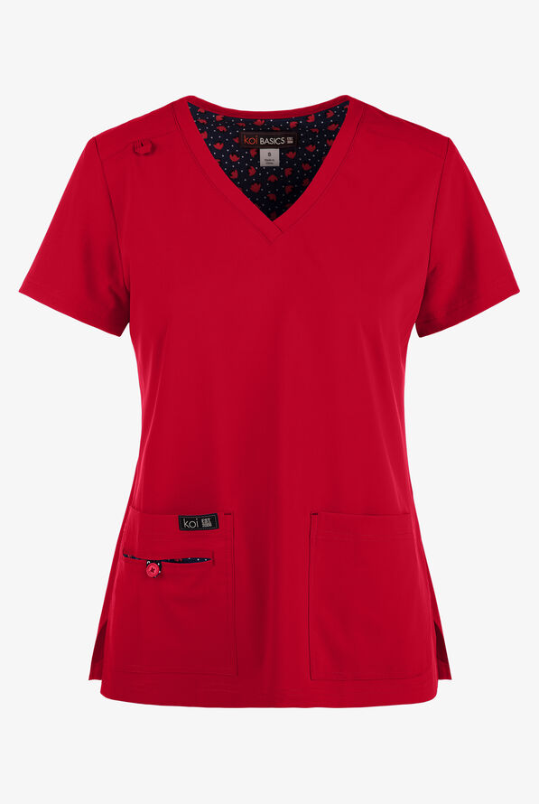 koi Basics Becca Women's 4-Pocket STRETCH V-Neck Scrub Top - Ruby - 1