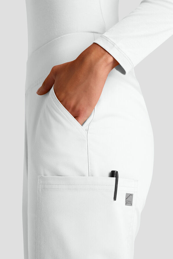 Butter-Soft STRETCH Women's 4-Pocket Knit Waistband Yoga Scrub Pants - Tall - White - 4