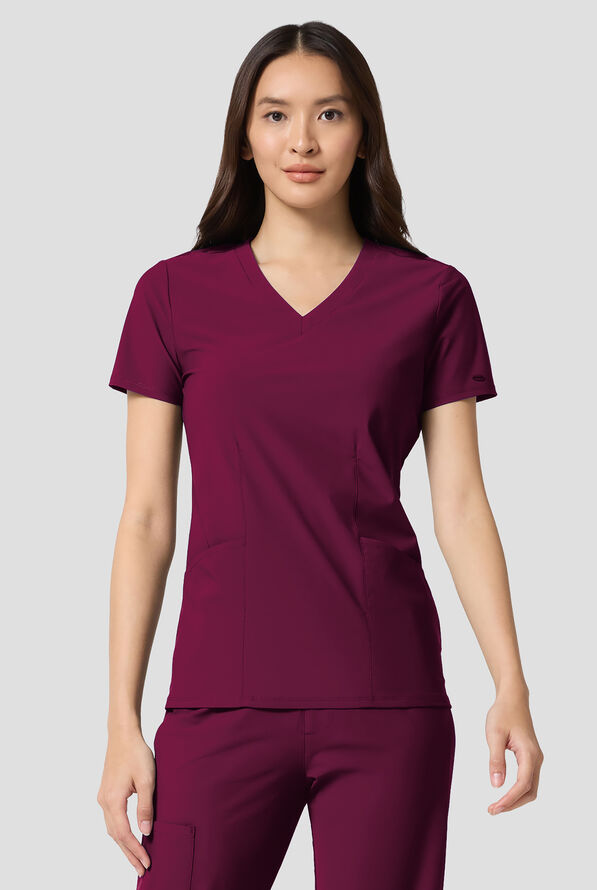 Infinity Pursuit Women's 3-Pocket STRETCH V-Neck Scrub Top - Wine - 2