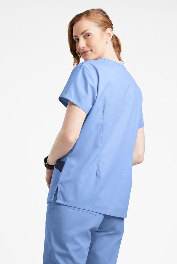 Butter-Soft Originals Women's 7-Pocket Rounded V-Neck Scrub Top - Ceil/Navy - 3