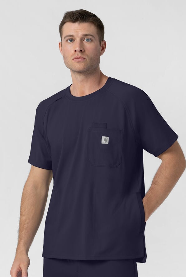 Carhartt Force&reg; Cross-Flex Knits Men's 5-Pocket STRETCH Crew-Neck Scrub Top - Navy - 2