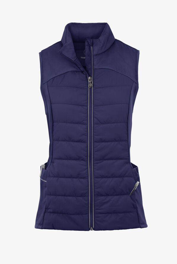 Healing Hands Purple Label Khloe Women's 7-Pocket Zip Front Quilted Scrub Vest - Navy - 1