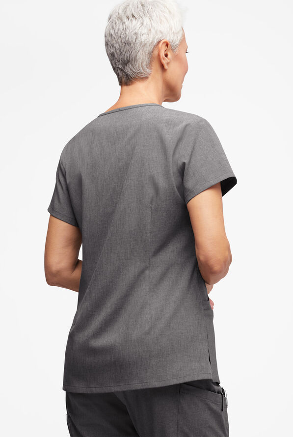 Easy STRETCH Demi Women's 4-Pocket Henley Scrub Top - Graphite Heather - 3