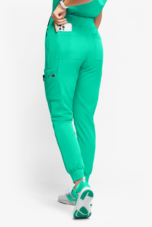 Pantalón médico WhisperLite YARA estilo cargo jogger con 10 bolsillos para mujer - Dynasty Green - 3