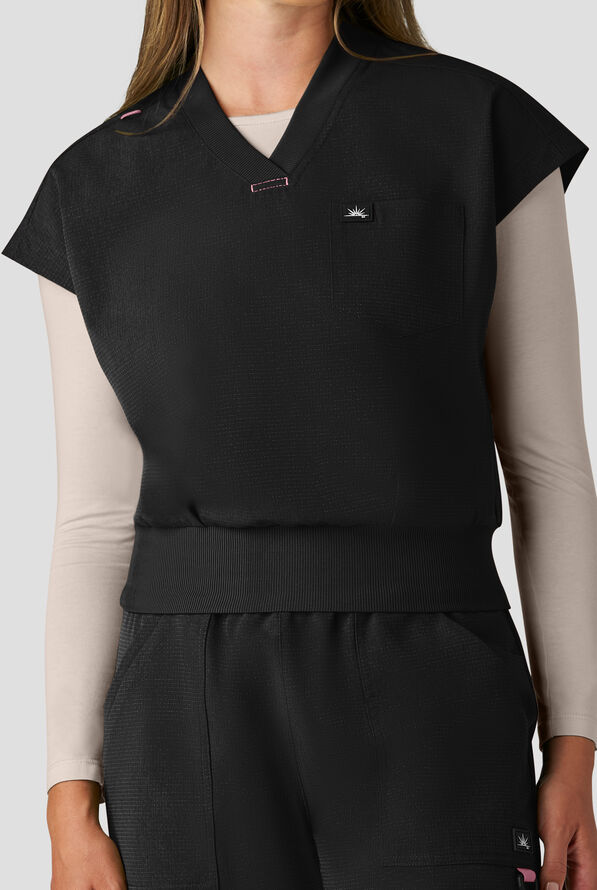 koi Solis Trinity Women's 1-Pocket STRETCH Banded Bottom Split V-Neck Scrub Top - Black - 5