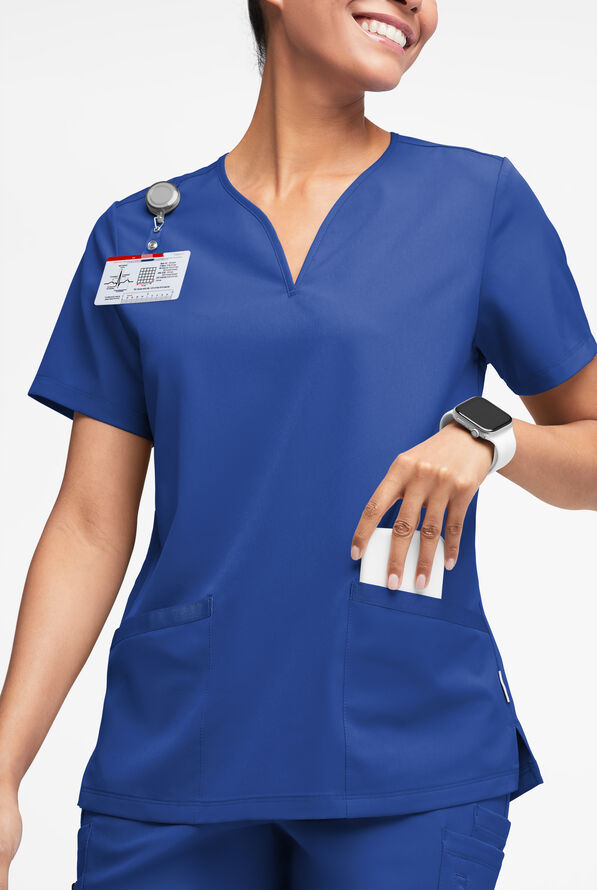 WhisperLite Dahlia Women's 4-Pocket Stretch Notched Neck Scrub Top - Space Blue - 1