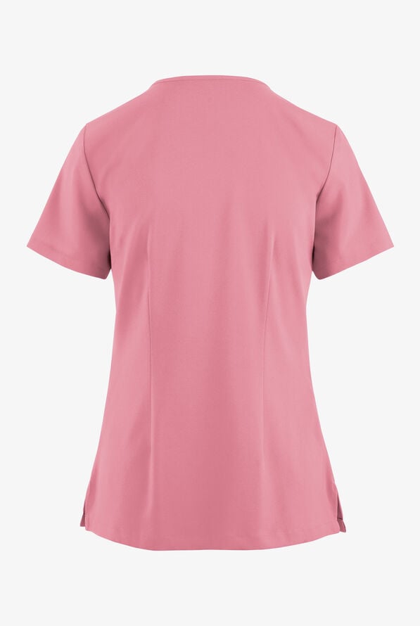 Easy STRETCH Gisele Women's 4-Pocket Lace Up V-Neck Scrub Top - Cashmere Rose - 4