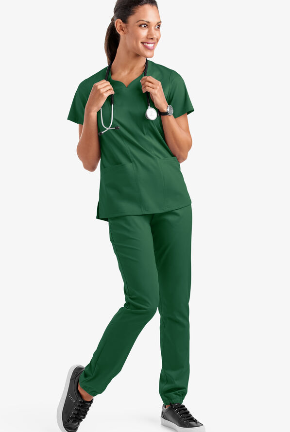Butter-Soft STRETCH Women's 4-Pocket Sweetheart Neck Scrub Top - Hunter - 2