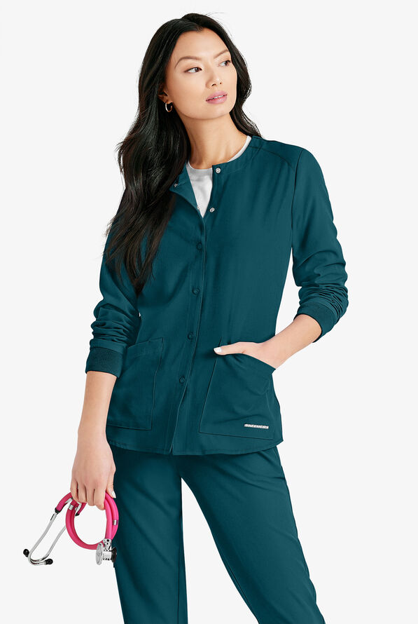 Skechers by Barco Stability Women's 2-Pocket STRETCH Warm-Up Scrub Jacket - Bahama Blue - 3