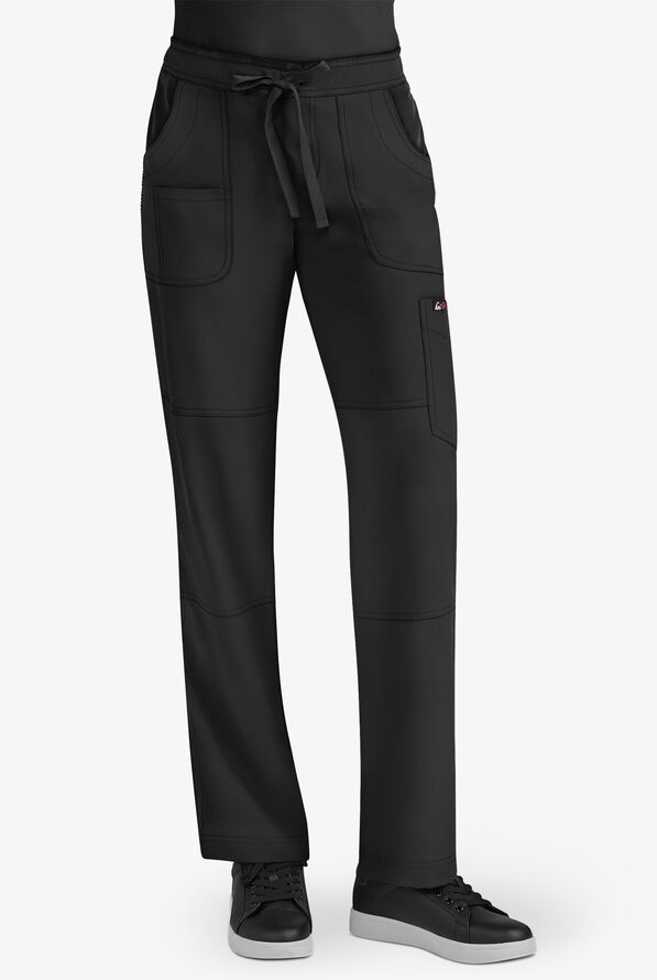 koi Lite™ Limited Edition Peace Women's 6-Pocket Rhinestone Detail Drawstring Cargo Scrub Pants - Black - 1