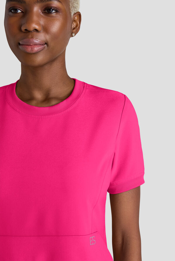 Easy STRETCH Anya Women's 2-Pocket Relaxed Crew Neck Scrub Top - Reactive Pink - 4