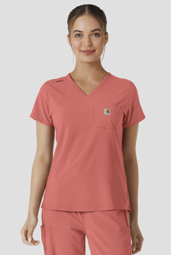 Blusa m&eacute;dica Carhartt Cross-Flex Force STRETCH con paneles de tejido y 1 bolsillo para mujer - Wild Rose - 2