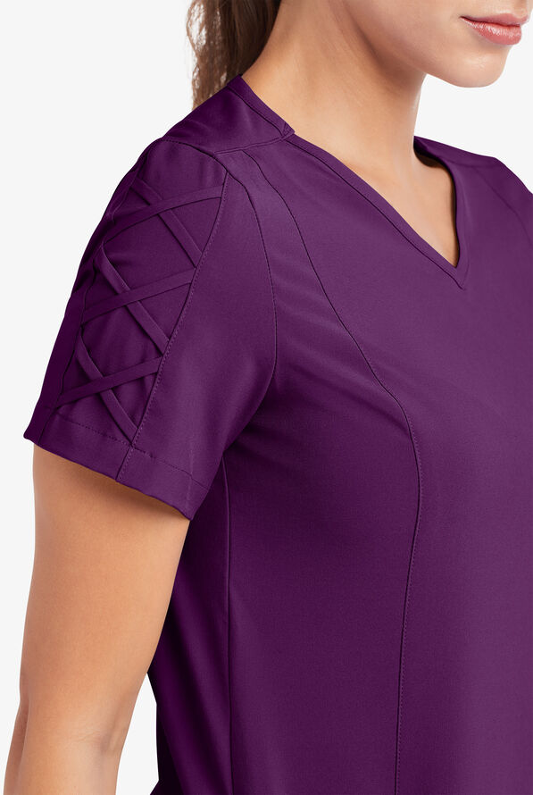 Blusa m&eacute;dica EASY STRETCH Kylie con detalle entrecruzado y 5 bolsillos para mujer - Eggplant - 6